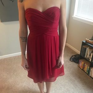 David’s Bridal deep red bridesmaid dress